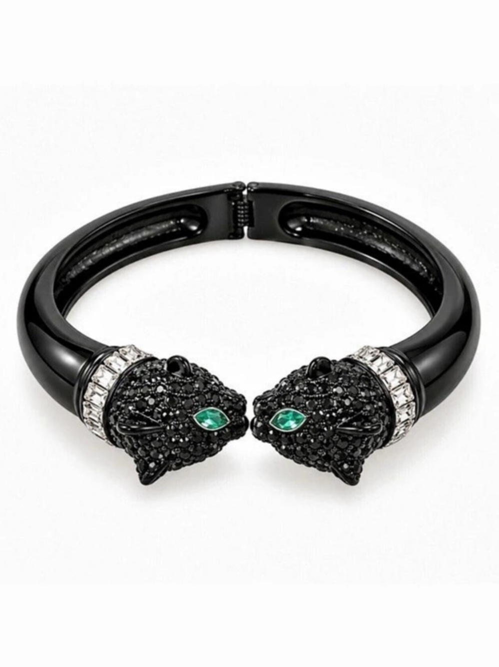 Betsey Johnson Shiny Double Black Panther Bangle Bracelet Crystal Accents